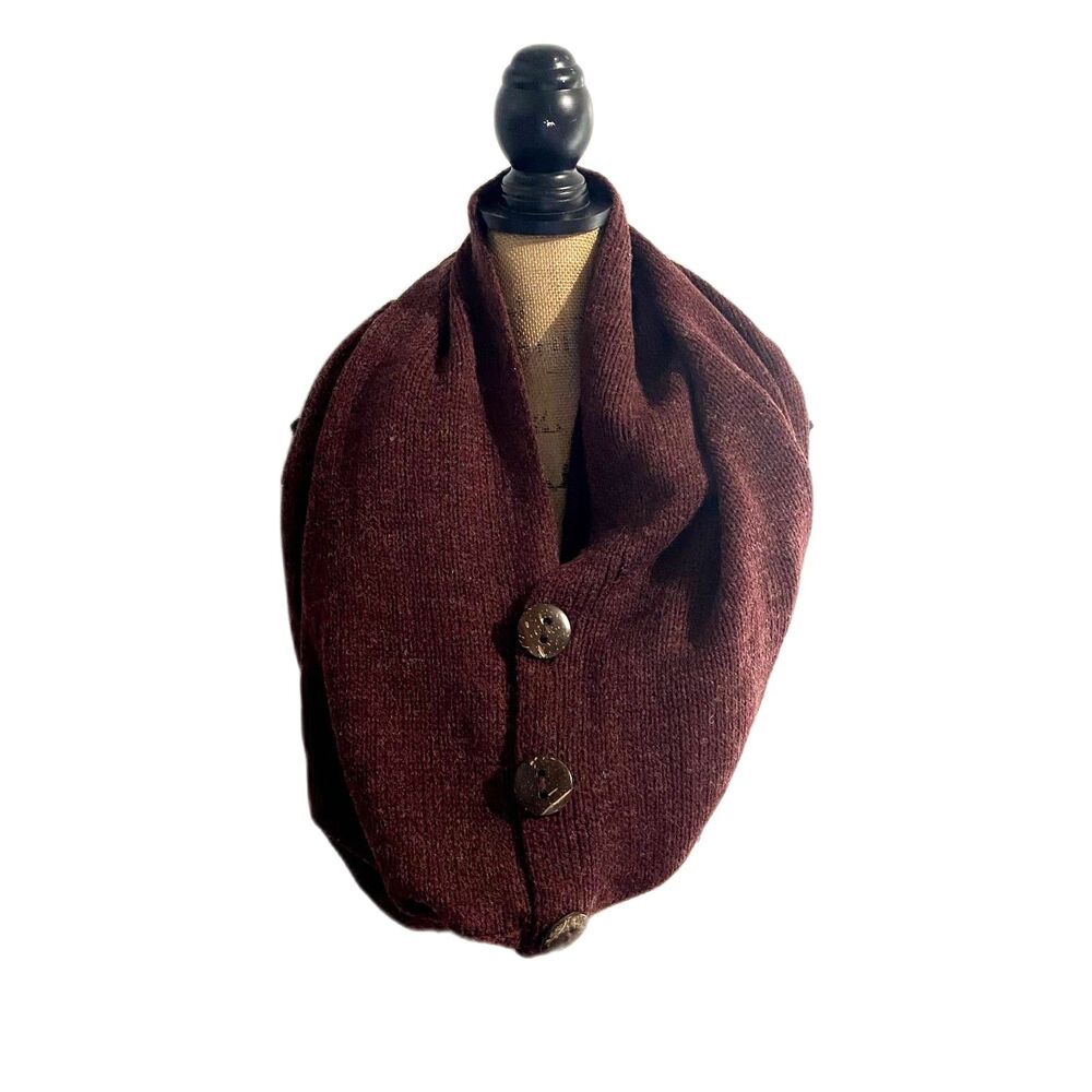 NWT Mak B Wool Blend‎ Scarf Maroon Red Button Infinity